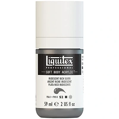 Abbildung von Liquitex 1959239 Professional Acrylfarbe Soft Body Künstlerfarbe in cremiger deckender Konsistenz, hohe Pigmentierung, lichtecht &amp; alterungsbeständig, 59ml Flasche Irisierendes Sattes Silber