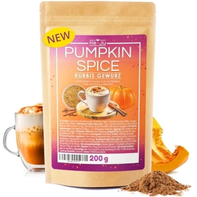Abbildung von He Ju Pumpkin Spice Gewürz für Latte Macchiato 1x 200g, Kürbis Kürbispüree und Kürbiskuchen, natürlich, vegan glutenfrei