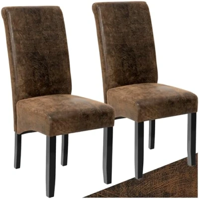 Abbildung von tectake® 2er Set Stühle, Kunstleder Stuhl mit hoher Rückenlehne, ergonomische Form, perfekt für den Esstisch, als Esszimmerstühle, Küchenstühle oder im Wohnzimmer antikbraun