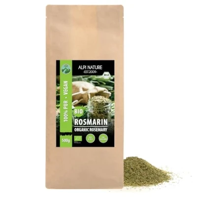 Abbildung von BIO Rosmarin getrocknet (500g), aus kontrolliert biologischem Anbau, glutenfrei, laktosefrei, laborgeprüft, vegan, 100% naturrein ohne Zusätze, für Gewürzmischungen und Tee