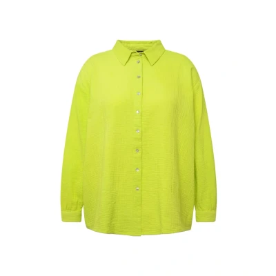 Abbildung von Ulla Popken Collared Muslin Hemdbluse, Damen, Größe: 54/56, Neon green