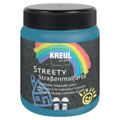 Abbildung von KREUL 43100 Streety Straßenmalfarbe Set, 4 Farben mit je 120 ml, abwaschbare Flüssigkreide zum Malen Pinsel oder Roller, flüssige Straßenmalkreide, vegan, dermatologisch getestet, auswaschbar