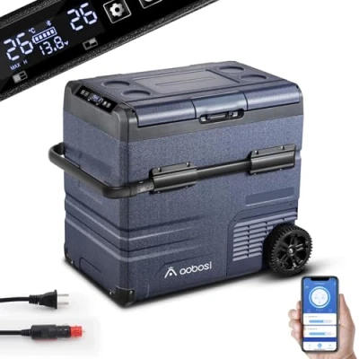 Abbildung von AAOBOSI 55L Kompressor Kühlbox Dual Zone, Auto Mit WiFi APP Steuerung, LED Touch Bedienung, USB Anschluss, 12/24V und 100 240V, bis 20 C, Elektrisch für Auto, Lkw, Boot, Reisemobil