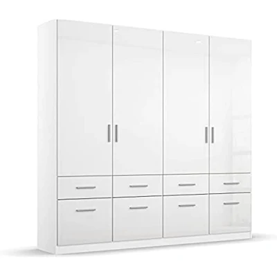 Abbildung von Rauch Möbel Celle Schrank Drehtürenschrank in Weiß / Hochglanz Weiß, 4 türig mit 8 Schubladen, inkl. Zubehörpaket Basic 1 Kleiderstange 2 Einlegeöden, BxHxT 181x197x54 cm