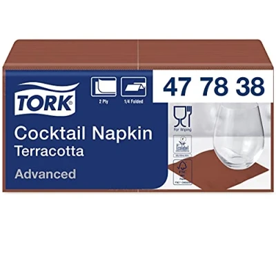 Abbildung von Tork 477838 Cocktailservietten Terracotta / Cocktail Serviette in Advanced Qualität mit 1/4 Falz 12 x 200 (2400) Servietten 23,8 24 cm (B L)