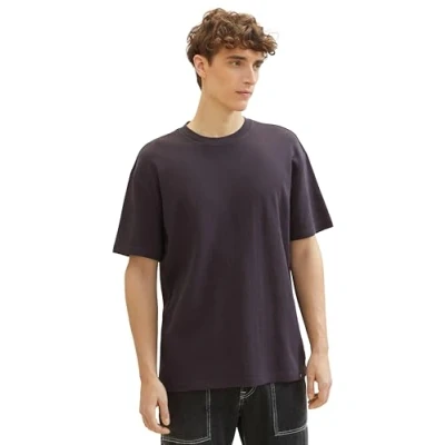 Abbildung von TOM TAILOR Denim Herren Basic T Shirt mit Struktur, coal grey, XS