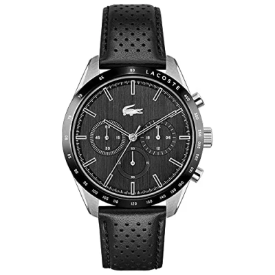 Abbildung von Lacoste Chronograph Quarzuhr der BOSTON Kollektion für Herren mit Leder oder Edelstahlarmband in Glieder Mesh Design