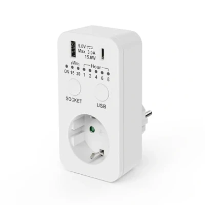 Abbildung von conecto Steckdose Timer, Schaltsteckdose Countdown, 230V Schaltuhr, USB und C Timersteckdose, programmierbare Zeitschaltsteckdose, 2300 Watt, weiß