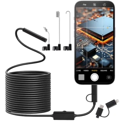 Abbildung von Zawaer Lens Endoskopkamera, 1920P HD Inspektionskamera mit Licht Handy Wasserdichtes Ip67 Kein WLAN Erforderlich 8+1 LEDs für Android &amp; iOS
