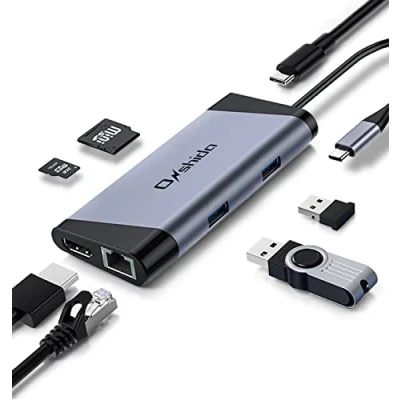 Abbildung von Onshida USB C Hub, 7 in 1 Adapter mit HDMI 4K, Gigabit Ethernet Rj45, Type PD, 2 3.0 und SD/TF Kartenleser für MacBook Air/Pro, iPad Pro/Air, Dell XPS mehr Typ Geräte
