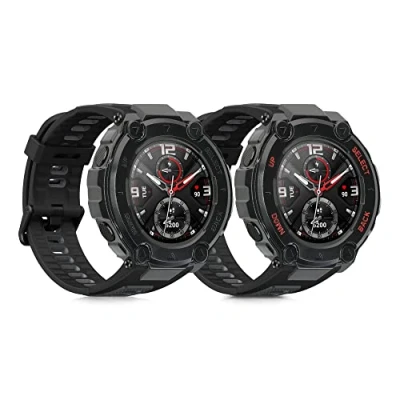 Abbildung von kwmobile 2X Sport Schutzhülle kompatibel mit Huami Amazfit T Rex/T Rex Pro Silikon Hülle Cover ohne Tracker Schwarz Rot