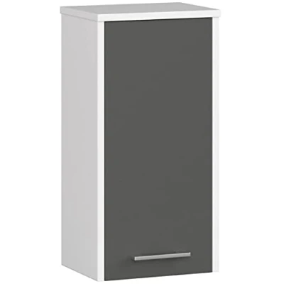 Abbildung von AKORD Hängeschrank Badezimmerschrank FIN W30 eintürig B30 x H60 T22,5 cm Tür mit Links oder rechtseitiger Montage Farbe: Weiß/Graphitgrau