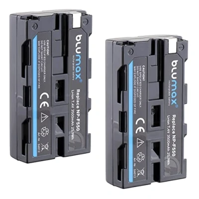 Abbildung von 2X Blumax Akku kompatibel mit Sony NP F550 / F530 F570 3500mAh LG Zellen (Blackmagic F570) auch für Diverse Blitzgeräte Videoleuchten Fieldmonitore