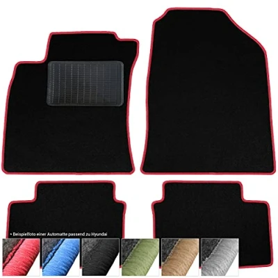Abbildung von moto MOLTICO Fußmatten Auto Velours Autoteppiche Schwarz Automatten Set 4 teilig passend für Hyundai Getz 2002 2011 (Rote Ziernähte)