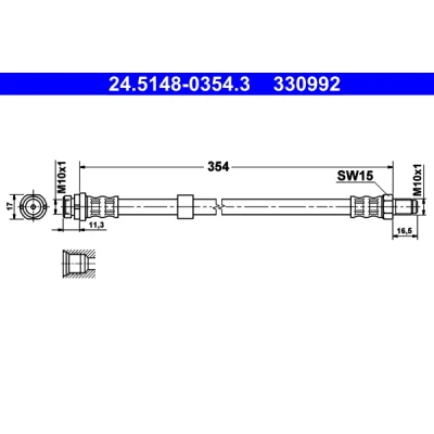 Abbildung von ATE 24.5148 0354.3 Bremsschläuche 354 M10x1 FORD: Transit Connect Mk1 Kastenwagen, Tourneo