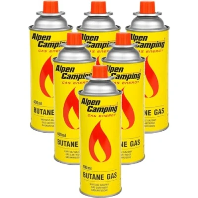 Abbildung von Alpen Camping Butan 6x400ml Gaskartuschen Gasflasche für Gaskocher Campingkocher Bunsenbrenner Lötbrenner 400ml (6)