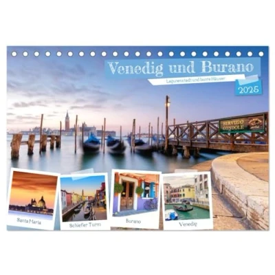 Abbildung von Venedig und Burano Lagunenstadt bunte Häuser (Tischkalender 2025 DIN A5 quer), CALVENDO Monatskalender