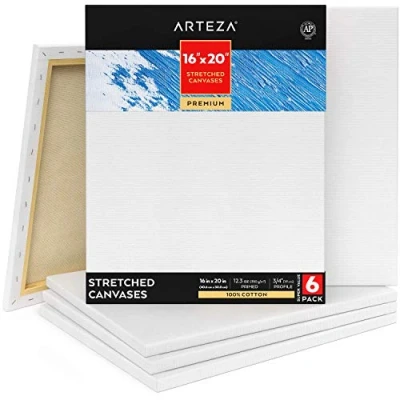 Abbildung von Arteza Premium Leinwand Keilrahmen, 40.6 x 50.8 cm, 6 bespannte 100% Baumwolle grundiert mit säurefreiem Titan Acryl Gesso, Leinwände für Acrylmalerei, Ölfarben &amp; nasse Kunstmedien