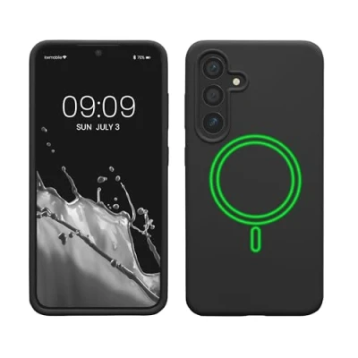 Abbildung von kwmobile Hülle kompatibel mit Samsung Galaxy S24 magnetisches Silikon Case MagSafe Cover gummiert Schwarz