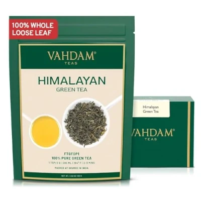 Abbildung von VAHDAM, Grüner Tee Lose Aus Den Himalaya (100g, 50+ Tassen) 100% Reiner Grüntee Hochlandplantagen FTGFOP1, Glutenfrei Frisch &amp; Direkt Von Der Quelle In Indien