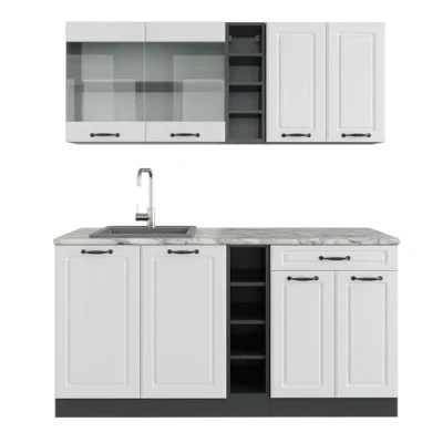 Abbildung von Vicco Singleküche R Line, Weiß Landhaus/Anthrazit, 160 cm, AP Marmor