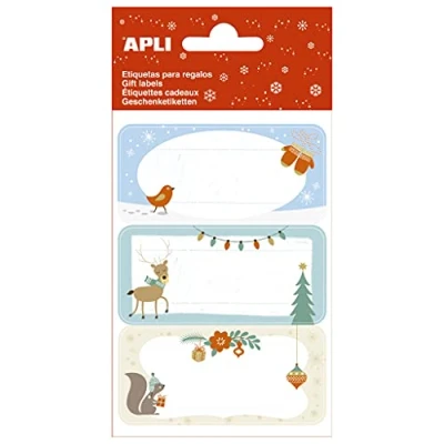 Abbildung von APLI Kids 19020 Weihnachts Etiketten zum Dekorieren von Geschenken Eichhörnchen, 3 Bögen 9 U