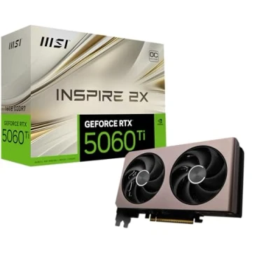 Abbildung von MSI GeForce RTX 5060 Ti 16G Inspire 2X OC 16GB GDDR7 (28Gbps/128 bit), PCIe 5X 16, Boost: 2617 MHz, HDMI 2.1b, DisplayPort 2.1b