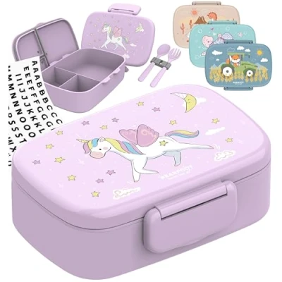 Abbildung von BEARFOOT Lunchbox Brotdose Kinder mit Fächern, leicht &amp; auslaufsicher Einhorn, Kindergarten und Schule Mädchen Jungen, Vesperbox, Snackbox