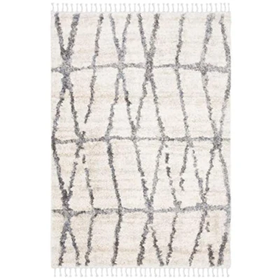 Abbildung von SAFAVIEH Zottelig Teppich für Wohnzimmer, Esszimmer, Schlafzimmer Berber Fringe Shag Collection, Kurzer Flor, Creme und Grau, 122 X 183 cm