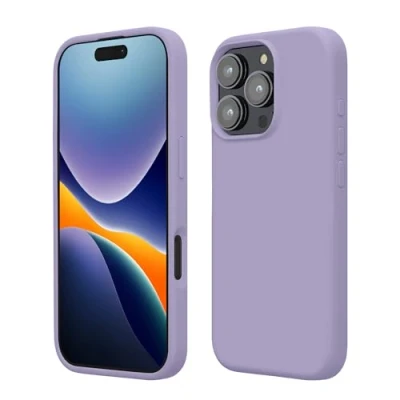 Abbildung von kwmobile Hülle kompatibel mit iPhone 16 Pro Silikon Handy Case Handyhülle weiche Oberfläche kabelloses Laden Lavendel