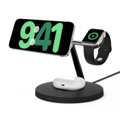 Abbildung von Belkin Boost Charge Pro 3 in 1 MagSafe und Qi2 Kabelloses Ladegerät 15 W Schwarz