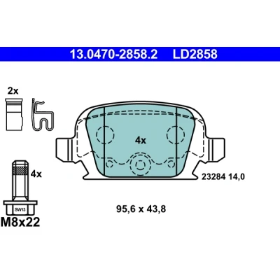 Abbildung von ATE Ceramic 13.0470 2858.2 Bremsbelagsatz mit akustischer Verschleißwarnung Bremssattelschrauben OPEL: Tigra Twintop, Corsa C Schrägheck