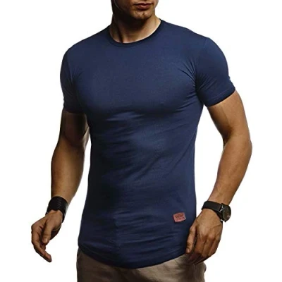 Abbildung von Leif Nelson Herren T Shirt mit Rundkragen Basic Kurzarm Männer Kurzarmshirt Slim Fit Sommershirt LN 8294 Dunkel Blau Größe XXL