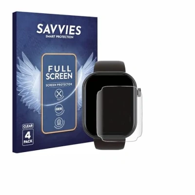 Abbildung von Savvies 4 Stück Full Screen Schutzfolie für Smartwatch IDW15 1.8&quot; Cover Displayschutz Folie [3D Curved, Transparent, Anti Fingerabdruck]