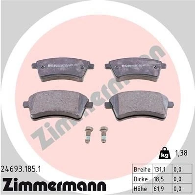 Abbildung von ZIMMERMANN 24693.185.1 Bremsbelagsatz mit Schrauben Foto entspricht Lieferumfang RENAULT: Kangoo II / Grand Kangoo, Express