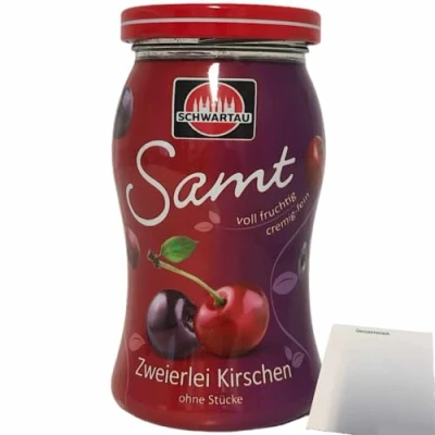 Abbildung von Schwartau Samt zweierlei Kirschen Fruchtaufstrich ohne Stücke (270g Glas) + usy Block