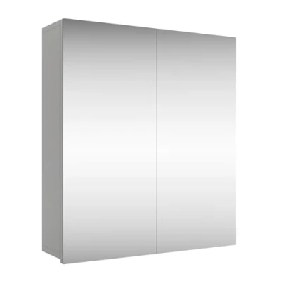 Abbildung von Planetmöbel Merkur Spiegelschrank Bad 60 cm breit Badschrank hängend mit Spiegel weiß grau, ohne Leuchte, Gäste WC 60x67 x 16