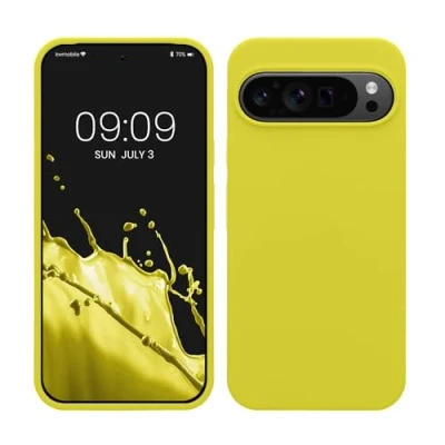 Abbildung von kwmobile Hülle kompatibel mit Google Pixel 9 Pro XL Silikon Handy Case Handyhülle weiche Oberfläche kabelloses Laden Zitronengelb