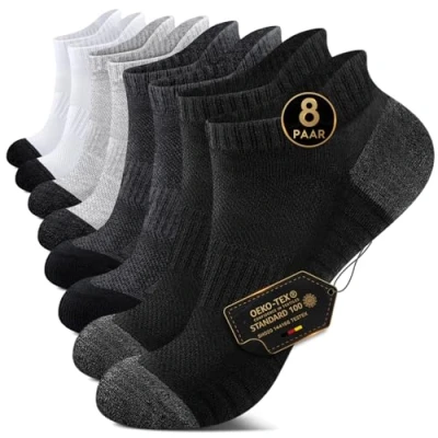 Abbildung von EKSHER Sneaker Socken Herren Damen 39 42 Cushioned Sportsocken Kurze Frotteesohle Laufsocken Baumwolle Halbsocken Atmungsaktive 8 Paar Schwarz Weiß Dunkelgrau Hellgrau