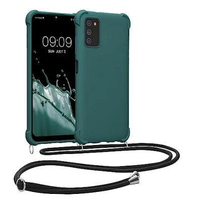 Abbildung von kwmobile Necklace Case kompatibel mit Samsung Galaxy A03s Hülle Cover Kordel zum Umhängen Silikon Schutzhülle Petrol
