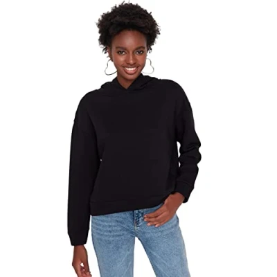 Abbildung von TRENDYOL Damen Plain Regular Hoodie Sweatshirt, Schwarz, L EU