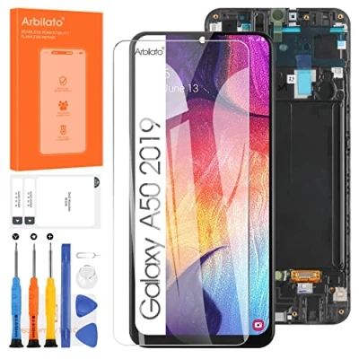 Abbildung von OLED Bildschirm für Samsung Galaxy A50 2019, Ersatz A505 LCD SM A505F, A505G, A505W Touch Display, Digitalisierer, Montage Reparaturteile mit Rahmen (unterstützt