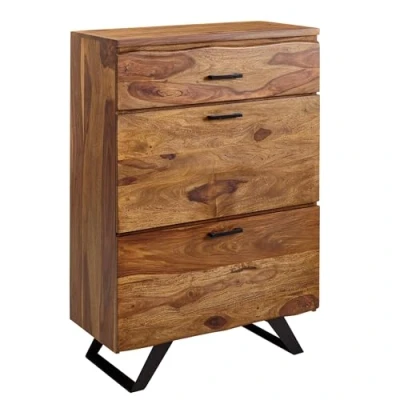 Abbildung von Wohnling Kommode 80x120x41,5 cm Sheesham Massivholz/Metall Flurkommode, Sideboard Highboard mit Baumkante, Kommodenschrank Holz Modern, Standschrank Anrichte Schubladenkommode