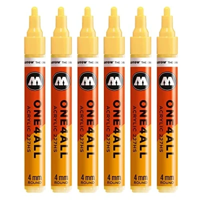 Abbildung von Molotow One4All 227HS Acryl Marker (4,0 mm Strichstärke, hochdeckend und permanent, UV beständig, für fast alle Untergründe) 6 Stück Farbe 115 vanill pastell