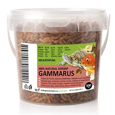Abbildung von UGF Premium Gammarus Bachflohkrebse Getrocknet, 500 Milliliter ≈ 50g Eimer, Schildkrötenfutter, Fischfutter Aquarium, Axolotl Futter, Hamsterfutter, Igelfutter, Koi Rattenfutter