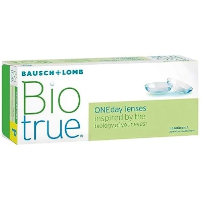 Abbildung von Bausch + Lomb Biotrue ONEday Tageslinsen, sphärische Kontaktlinsen, weich, 30 Stück / BC 8.6 mm DIA 14.2 +2.00 Dioptrien