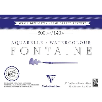 Abbildung von Clairefontaine 96405C Malblock, 4 seitig verleimt Aquarellpapier Halbsatiniert, Fontaine/Hadern, 12 x 18 cm, 25 Blatt, 300 g Packung, weiß