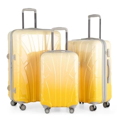 Abbildung von suitline 3er Koffer Set Trolley Rollkoffer Hartschalen Reisekoffer, TSA, (55 cm, 66 76 cm), PC glänzend, Gradient Design Verlauf, Safari Sunrise