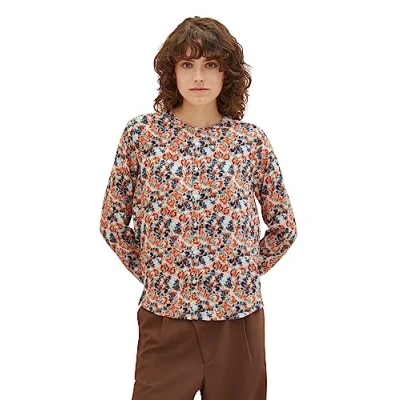 Abbildung von TOM Tailor Langarm Hemdbluse, Damen, Größe: 38, Small grey tie dye floral