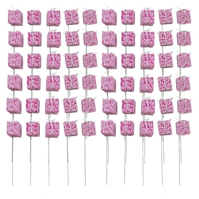 Abbildung von MIJOMA 60 Stück Set Mini Geschenke Dekostecker Blumenstecker Bastelstecker Pick Drahtstecker, für DIY Basteln Blumengesteck Adventskranz Weihnachten (Rosa)